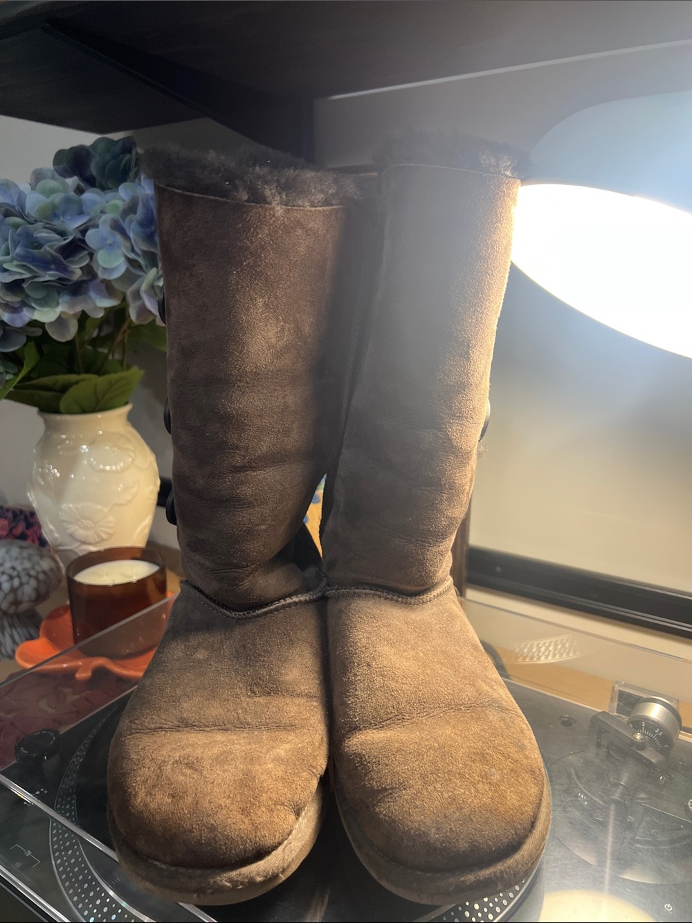 UGG Tall Bailey Button Suede Shearling Boots